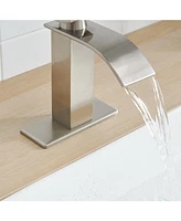Greenspring Waterfall Single Handle Hole Low-Arc Bathroom Faucet Drip-Free Vanity Sink Matte Black & Gold
