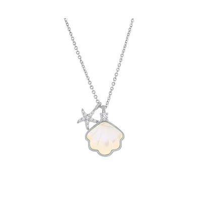 Caribbean Treasures Sterling Silver Mop Seashell & Cz Starfish Necklace