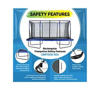 Plexalife 8' X 14' Gymnastics Style, Rectangular Trampoline Set with Premium Top-Ring Enclosure System - Blue/Black