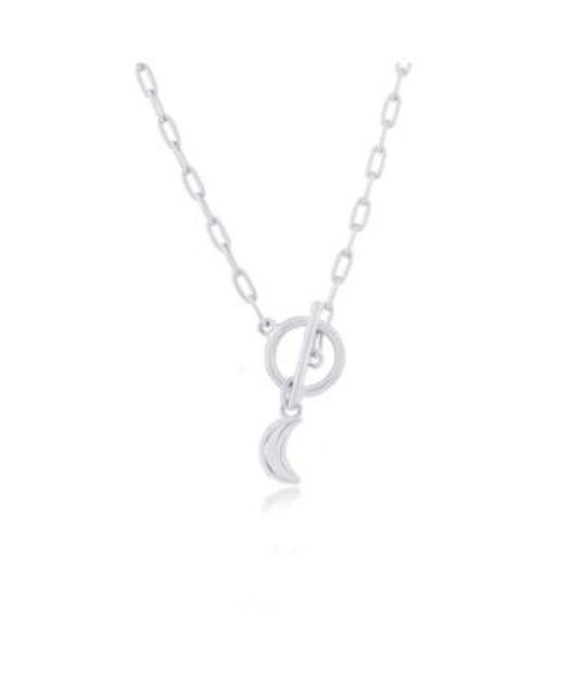 Simona Sterling Silver Crescent Moon Charm Paperclip Toggle Necklace