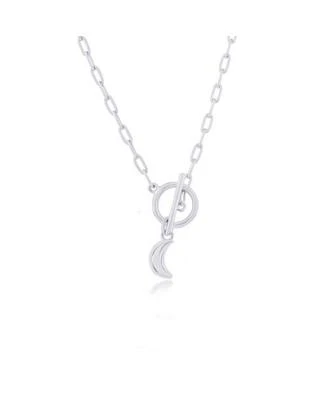 Simona Sterling Silver Crescent Moon Charm Paperclip Toggle Necklace