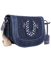 True Religion Studded Horseshoe Denim Flap Bag
