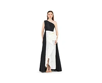 Amri Women's One Shoulder Dress With Cascading Ruffle Flower Detail