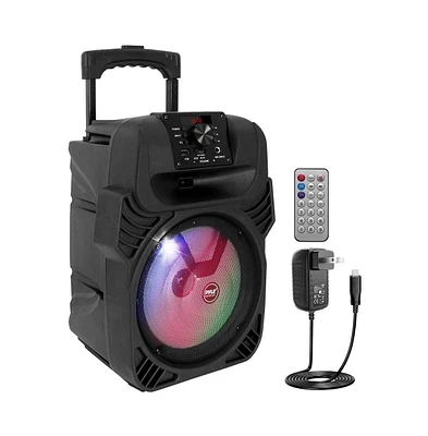 Pyle 400W Portable Bluetooth Pa Loudspeaker, 8" Subwoofer, Usb/MP3/Fm Radio, Led Lights, Rechargeable Battery, Remote