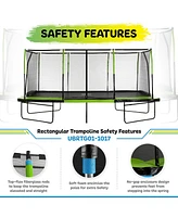 Plexalife - Mega 10' X 17' Gymnastics Style, Rectangular Trampoline Set with Premium Top-Ring Enclosure System - Green/Black