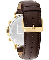 Tommy Hilfiger Men's Multifunction Brown Leather Strap Watch, 43mm