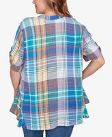 Ruby Rd. Plus Crinkle Knit Plaid Button Down Top