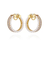 Vince Camuto Gold-Tone Crystals Cultivated Pearl Hoop Earrings