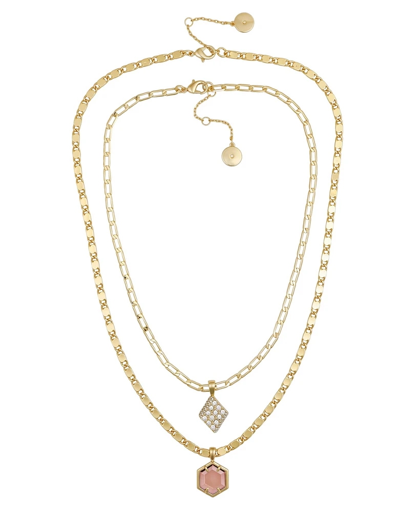 Vince Camuto Layered Necklace Set with Burgandy Stone Crystal Charm