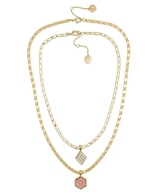 Vince Camuto Layered Necklace Set with Burgandy Stone Crystal Charm