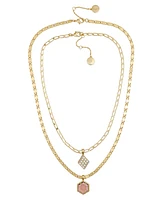 Vince Camuto Layered Necklace Set with Burgandy Stone Crystal Charm