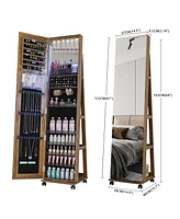 Vlsrka Led Jewelry Mirror Cabinet with Lights, Lock, and Rotating Function