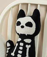 Glitzhome Halloween Hooked Skeleton Cat Shaped Pillow, 9" x 4"