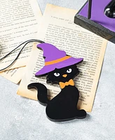 Glitzhome Halloween Wooden Witch Nutcracker with Witch Cat Ornament, Set of 2