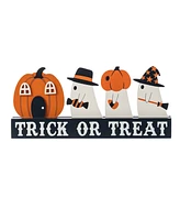 Glitzhome 5.25" Halloween Wooden Trick or Treat Pumpkin Ghosts Table Decor