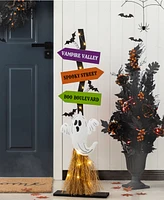Glitzhome 41.75" Lighted Wooden Ghost's Broom Porch Decor