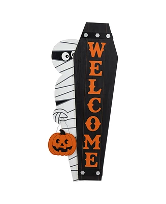 Glitzhome Halloween Wood Mummy and Welcome Coffin Porch Decor, Set of 2