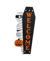 Glitzhome Halloween Wood Mummy and Welcome Coffin Porch Decor, Set of 2