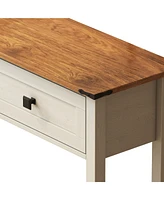 Farmhouse Style Console Table with 2 Drawer and Bottom Storage Shelf for Entryway, Rustic Side Table with Storage Drawer and Shelf for Living room, Ha