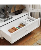 Minimalist White Buffet Cabinet with Double Glass Doors and Drawer, Modern Wooden Storage Sideboard Cupboard for Living room, Dining Room Hallway Entr