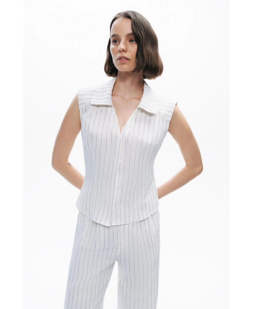 Nocturne Women's Sleeveless Linen Blend Shirt with Shoulder Pads