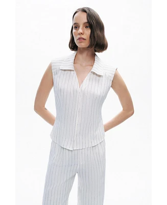 Nocturne Women's Sleeveless Linen Blend Shirt with Shoulder Pads