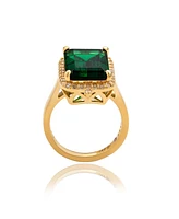 Suzy Levian New York Yellow Sterling Silver Emerald-Cut Green Cubic Zirconia and Pointed Halo White Ring