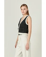 English Factory Women's Black and white knit vest