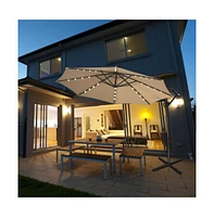 10 Feet 360° Rotation Solar Powered Led Patio Offset Umbrella without Weight Base