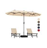 13 Feet Double-Sided Patio Twin Table Umbrella with Crank Handle