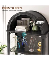 Vlsrka 4-tier shelves, motion sensor lights, 72" arched glass display cabinet.