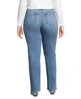 Lands' End Women's Plus Recover High Rise Straight Leg Blue Jeans