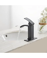 Greenspring Waterfall Single Hole Single-Handle Low-Arc Bathroom Sink Faucet With Pop-up Drain Assembly In Matte Black