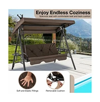 Convertible 3-Seat Patio Porch Swing Chair to Flat Bed with Adjustable Canopy