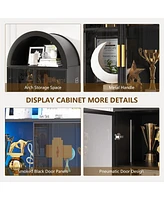 Vlsrka 76" Arch Display Cabinet, 3-Color Lights, 6 Shelves