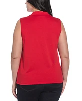 Rafaella Plus Ribbed V-Neck Sleeveless Polo T-Shirt