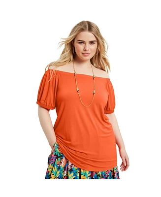 June + Vie Women's Puff Sleeve Off-The-Shoulder Top