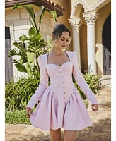 Miss Circle Women's Tae Pink Tweed Long Sleeve Drop Waist Mini Dress