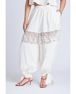 Eloquii Women's Plus Balloon Pant With Lace And Tie Hem