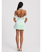 Miss Circle Women's Zafrina Light Cyan Halter Off-shoulder Backless Mini Dress