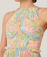 J Mendel Women's Floral Pleated Bodice Halter Midi Dress