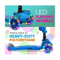 Hurtle 3-Wheeled Scooter for Kids - Wheel Led Lights, Adjustable Lean-to-Steer Handlebar, and Foldable Seat