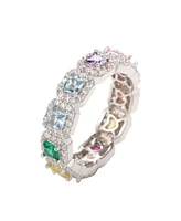 Suzy Levian New York Sterling Silver Rainbow Cubic Zirconia Princess Cut Eternity Band