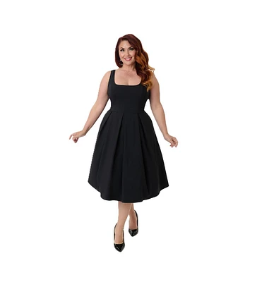 Unique Vintage Plus Square Neck Pleated Swing Dress