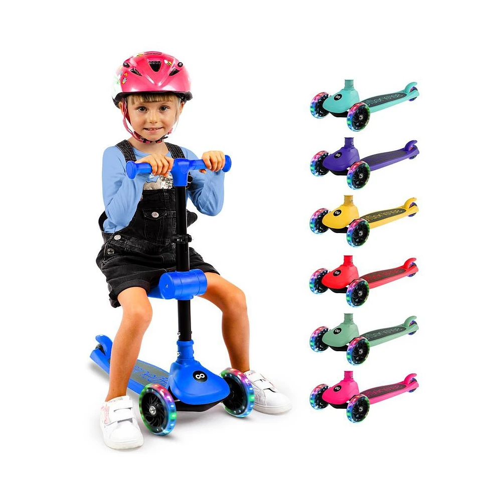 3-Wheel Foldable Kids Scooter - Child Toy Scooter with Built-in Led Wheel Lights, Foldable Seat, and Easy Maneuvering Lean-to-Steer
