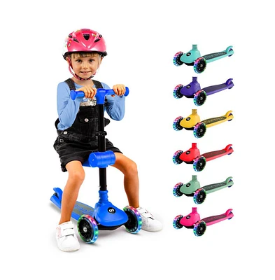 3-Wheel Foldable Kids Scooter - Child Toy Scooter with Built-in Led Wheel Lights, Foldable Seat, and Easy Maneuvering Lean-to-Steer