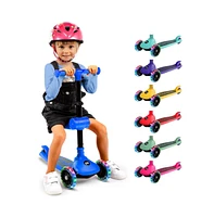 3-Wheel Foldable Kids Scooter - Child Toy Scooter with Built-in Led Wheel Lights, Foldable Seat, and Easy Maneuvering Lean-to-Steer