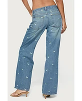 Edikted Women's Edna Floral Embroidered Low Rise Jeans