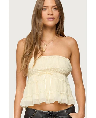 Edikted Women's Seren Ruffle Chiffon Strapless Top