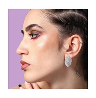 Sohi Women's Silver Embellished Hexagon Drop Earrings